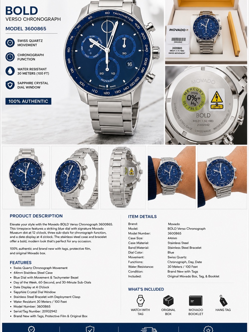 Movado BOLD Verso Chronograph Men’s Watch - Blue Dial